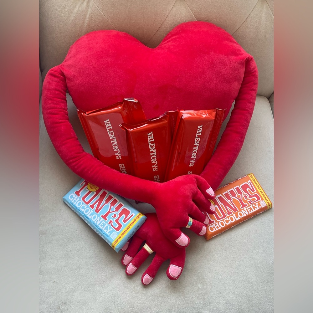 CJ Hendry x Tony’s Chocoloney Heart Arms Pillow + sealed Chocolate Bar bundle